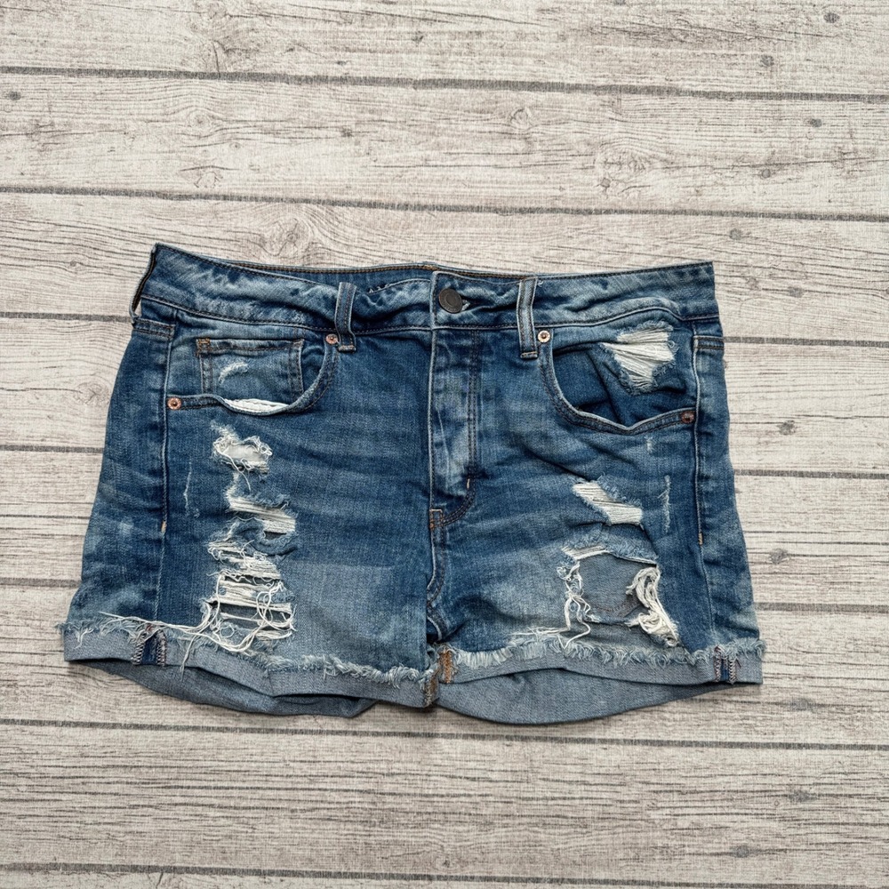 American Eagle Shorts Women's 10 Blue Denim Stretch Cut Off Distressed Summer